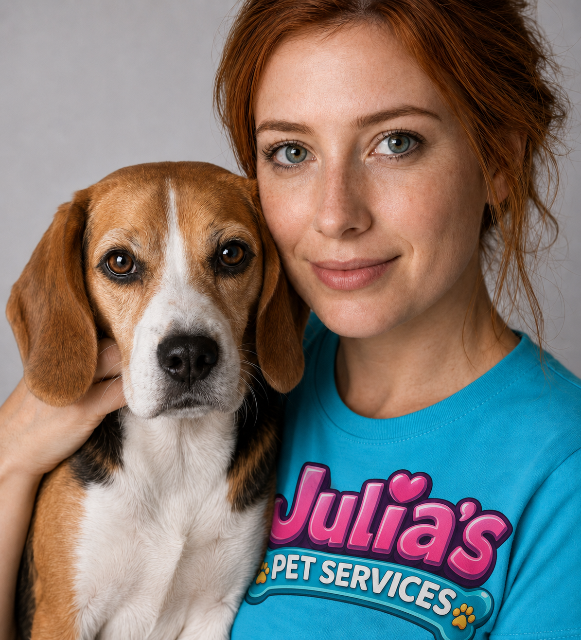 Julia, founder of Julia's Pet Services, with a happy pet